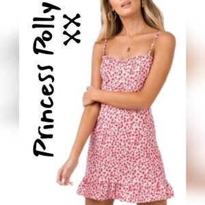 Princess Polly Women's Deniz Mini Dress Blush Red Flowers sz 6 Spring Summer